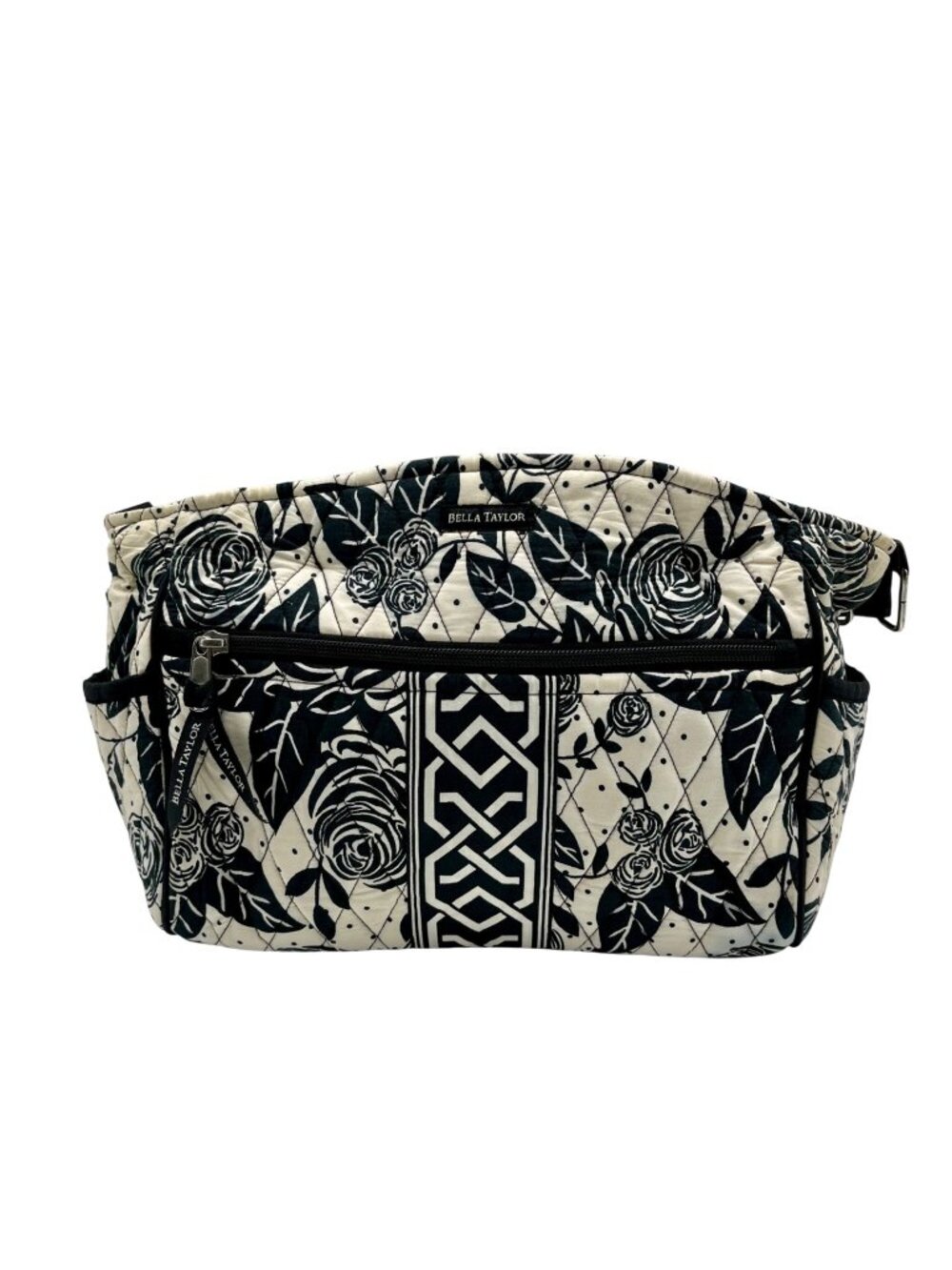 Bella Taylor Black and Cream Floral Print Handbag